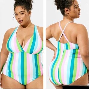 Torrid Palm Springs Striped Colorful One Piece Swimsuit